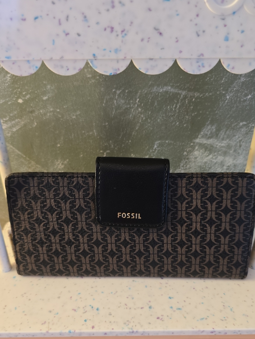 Fossil Madison Clutch Signature Continental Wallet Black/Brown New